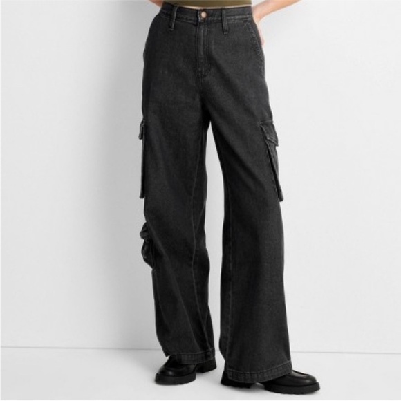 Universal Thread Pants - Universal Thread Women's High-Rise Wide Leg Denim Cargo Pants Charcoal Black 10